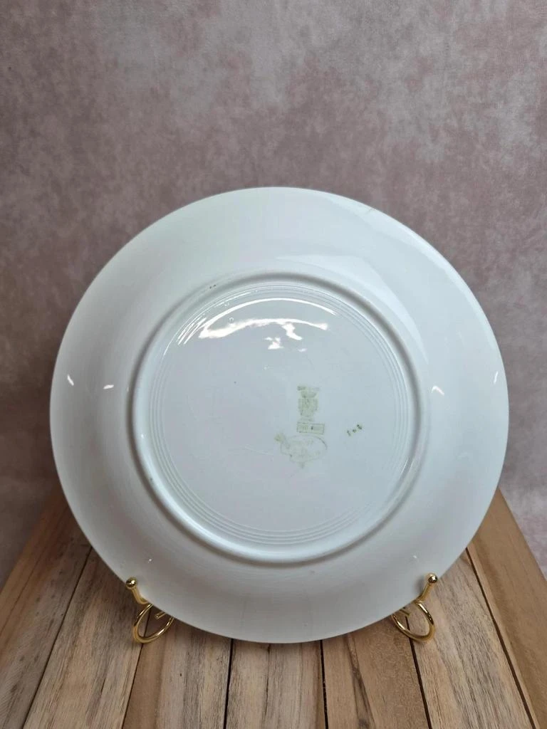 Plato redondo Sarreguemines pintado a mano – decoración de rayas verdes y marrones – photo 7